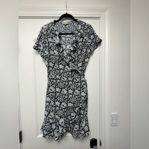 Loft, true wrap mini dress with ruffles